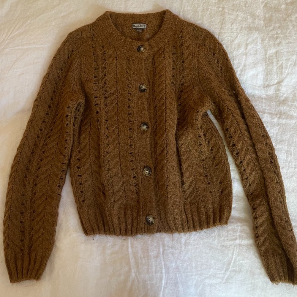 Camel Pointelle Knit Cardigan